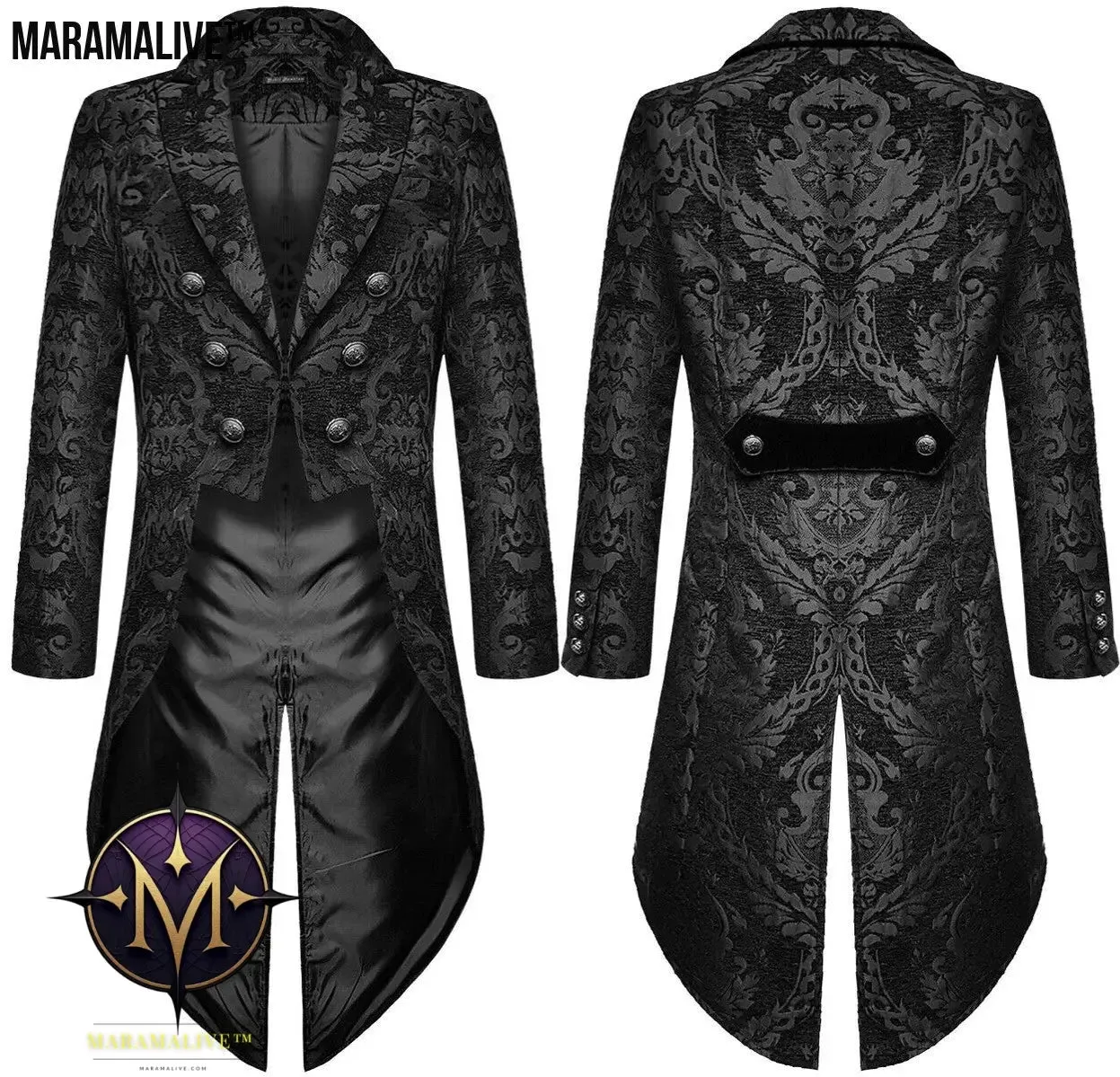 The Alchemist's Dream: A Vision in Velvet and Lace: Fashion Men's Gothic Steampunk Tail Jacket Black Brocade Brocade Wedding Coat