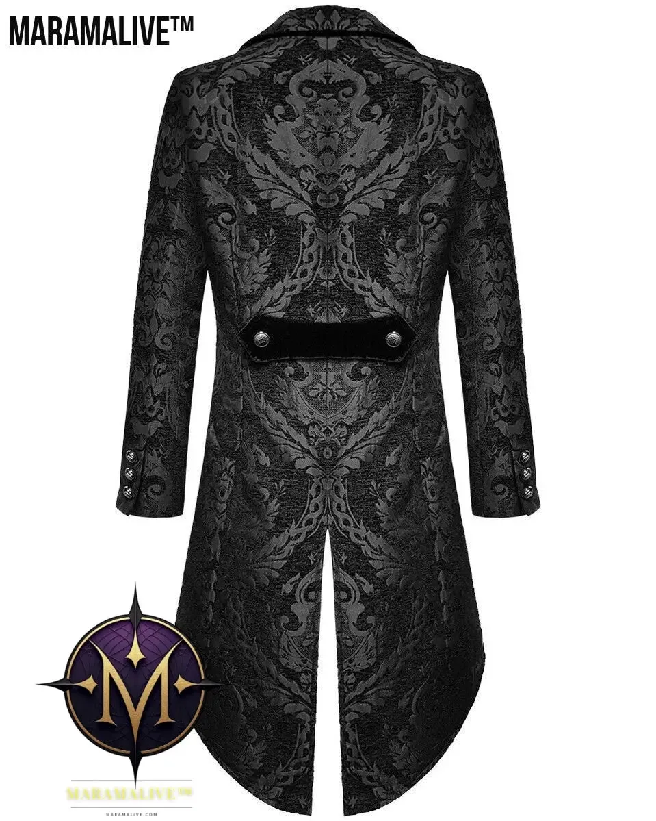 The Alchemist's Dream: A Vision in Velvet and Lace: Fashion Men's Gothic Steampunk Tail Jacket Black Brocade Brocade Wedding Coat