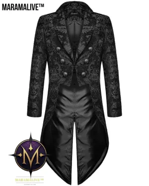 The Alchemist's Dream: A Vision in Velvet and Lace: Fashion Men's Gothic Steampunk Tail Jacket Black Brocade Brocade Wedding Coat
