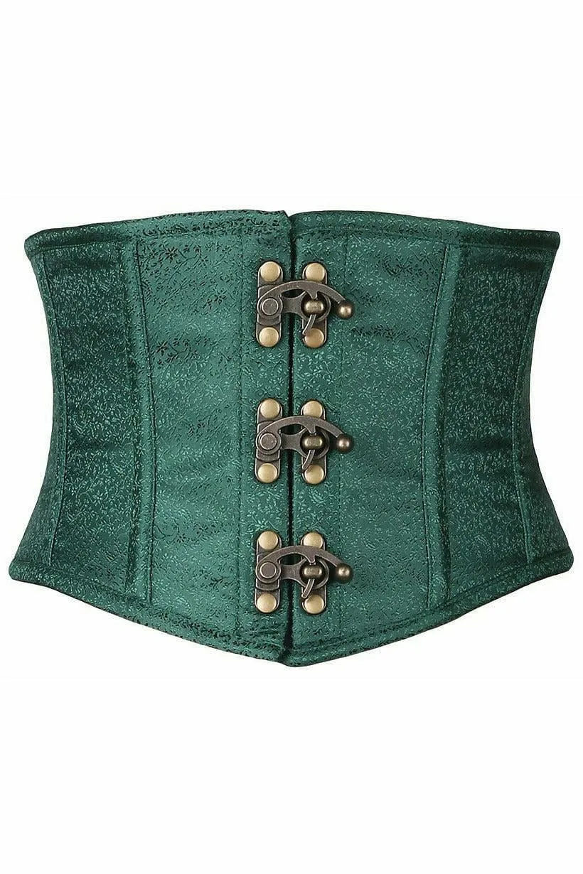 Top Drawer Dark Green Brocade Steel Boned Mini Cincher w/Clasps
