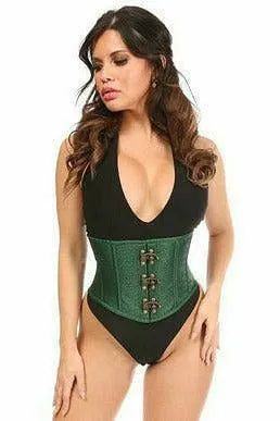 Top Drawer Dark Green Brocade Steel Boned Mini Cincher w/Clasps