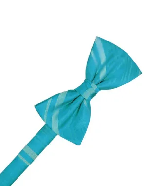 Turquoise Striped Satin Kids Bow Tie