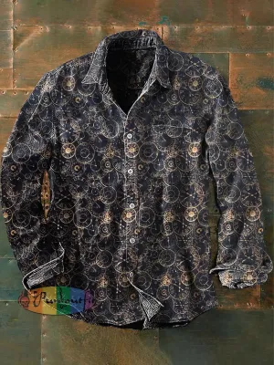 Unisex Men's Vintage Punk Steampunk Designs Abstract Print Casual Long Sleeve Shirt