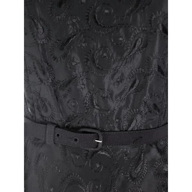 Vintage Black Embroidered Taffeta Party Dress Full  Skirt 1950s 36-27-Free