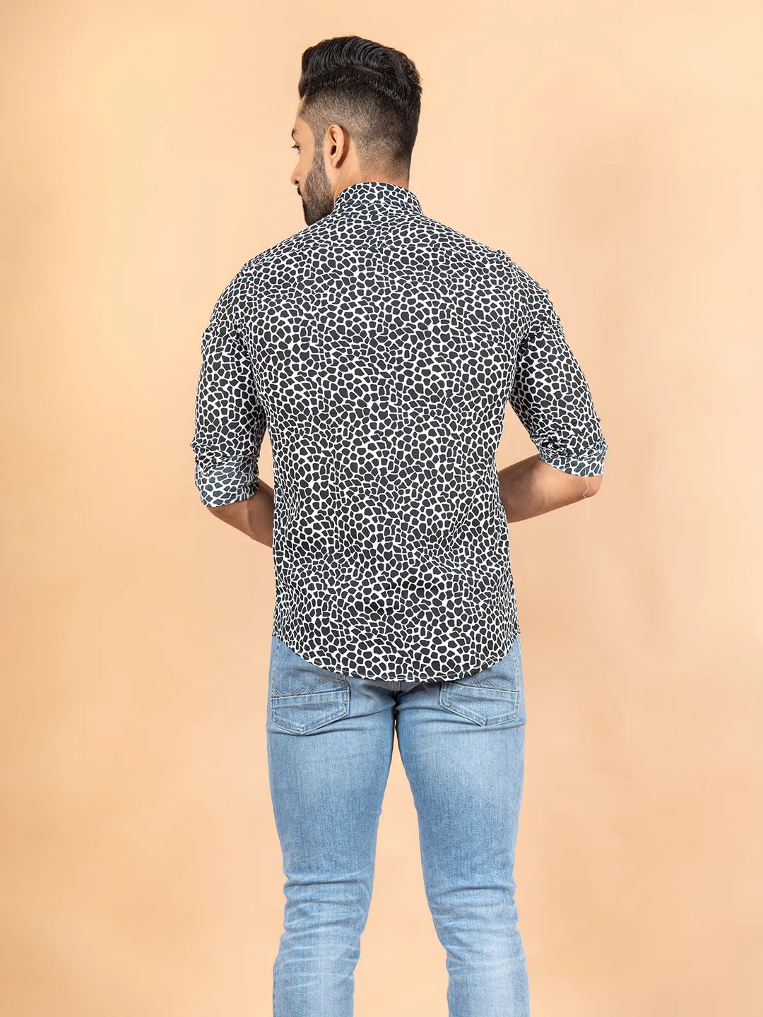 White & Black Printed Crepe Shirt