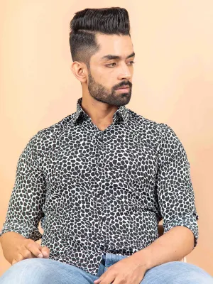 White & Black Printed Crepe Shirt