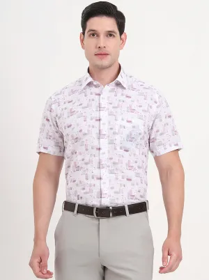 White & Purple Printed Regular Fit Formal Shirt | JadeBlue
