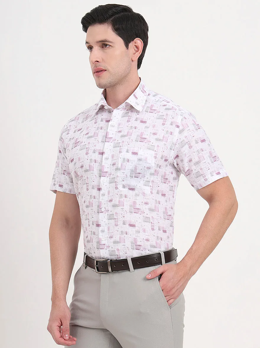 White & Purple Printed Regular Fit Formal Shirt | JadeBlue