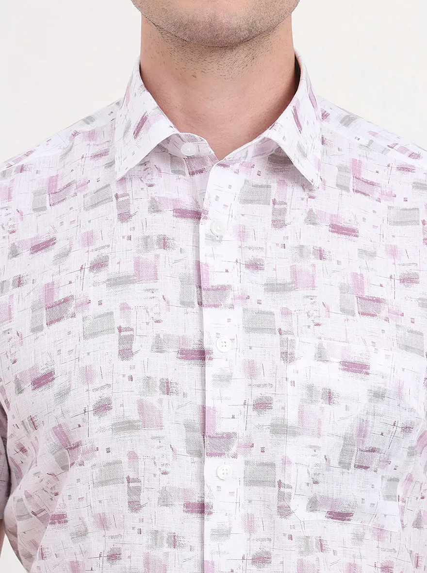White & Purple Printed Regular Fit Formal Shirt | JadeBlue