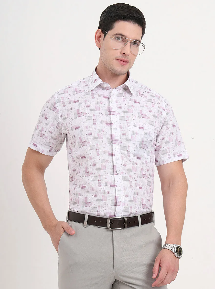 White & Purple Printed Regular Fit Formal Shirt | JadeBlue