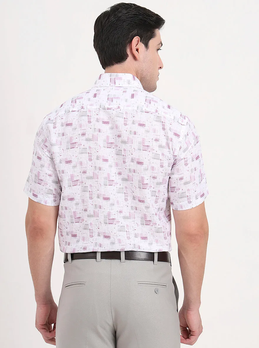 White & Purple Printed Regular Fit Formal Shirt | JadeBlue