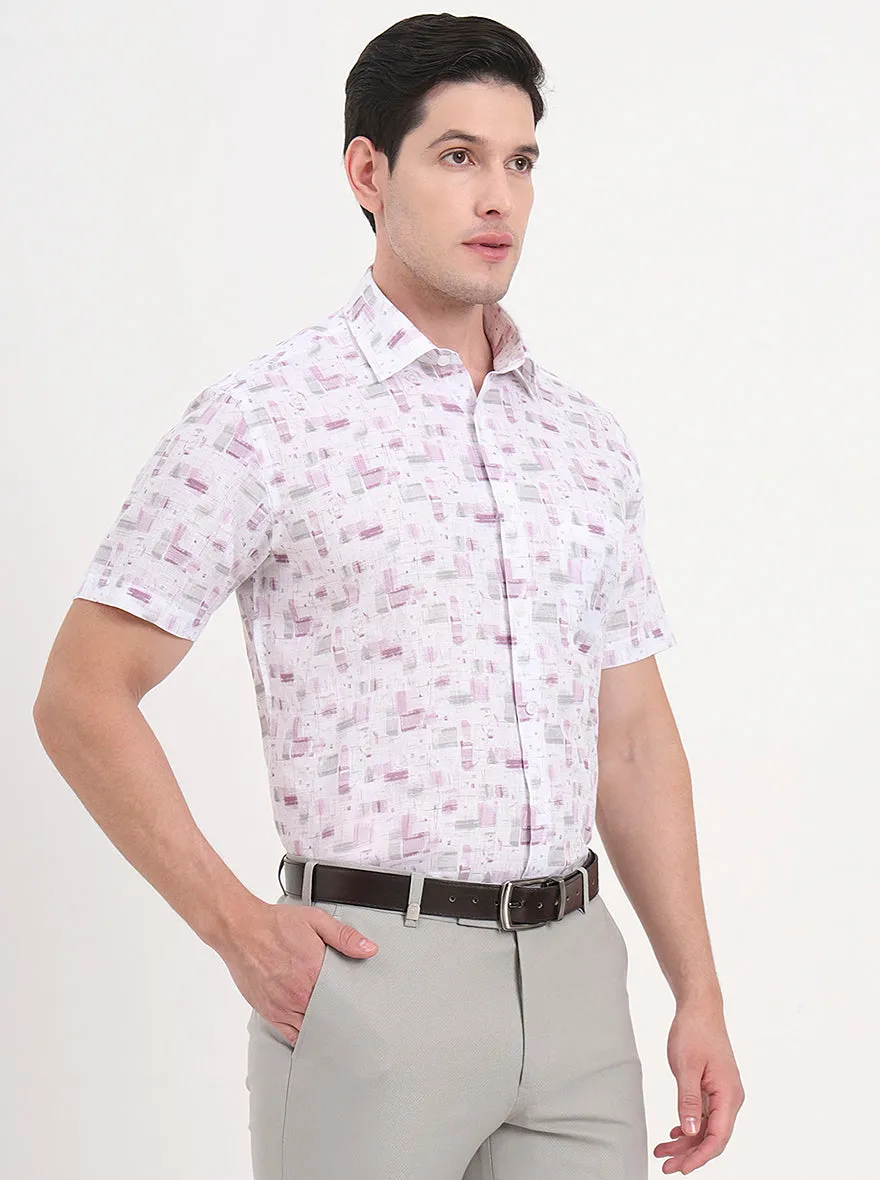 White & Purple Printed Regular Fit Formal Shirt | JadeBlue