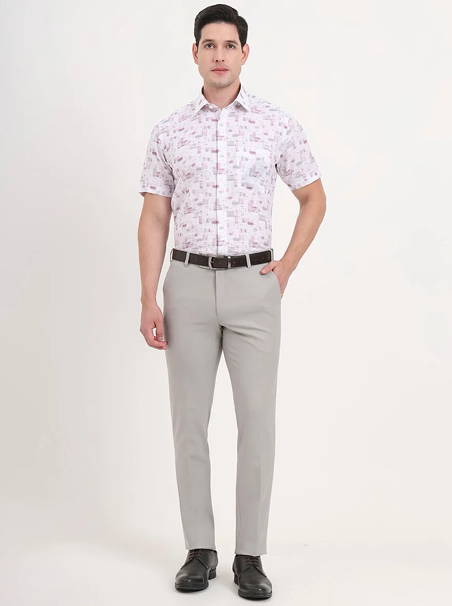 White & Purple Printed Regular Fit Formal Shirt | JadeBlue