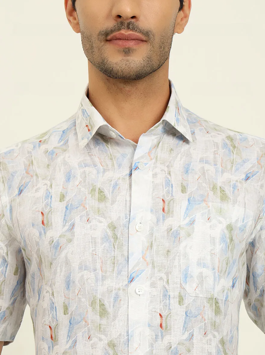 White Base Multi Printed Regular Fit Formal Shirt | JadeBlue