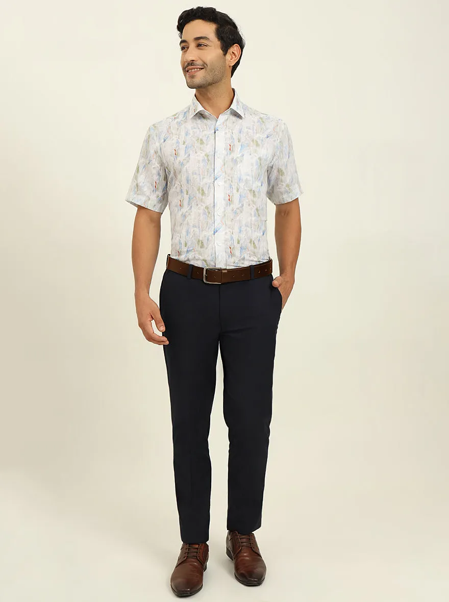 White Base Multi Printed Regular Fit Formal Shirt | JadeBlue