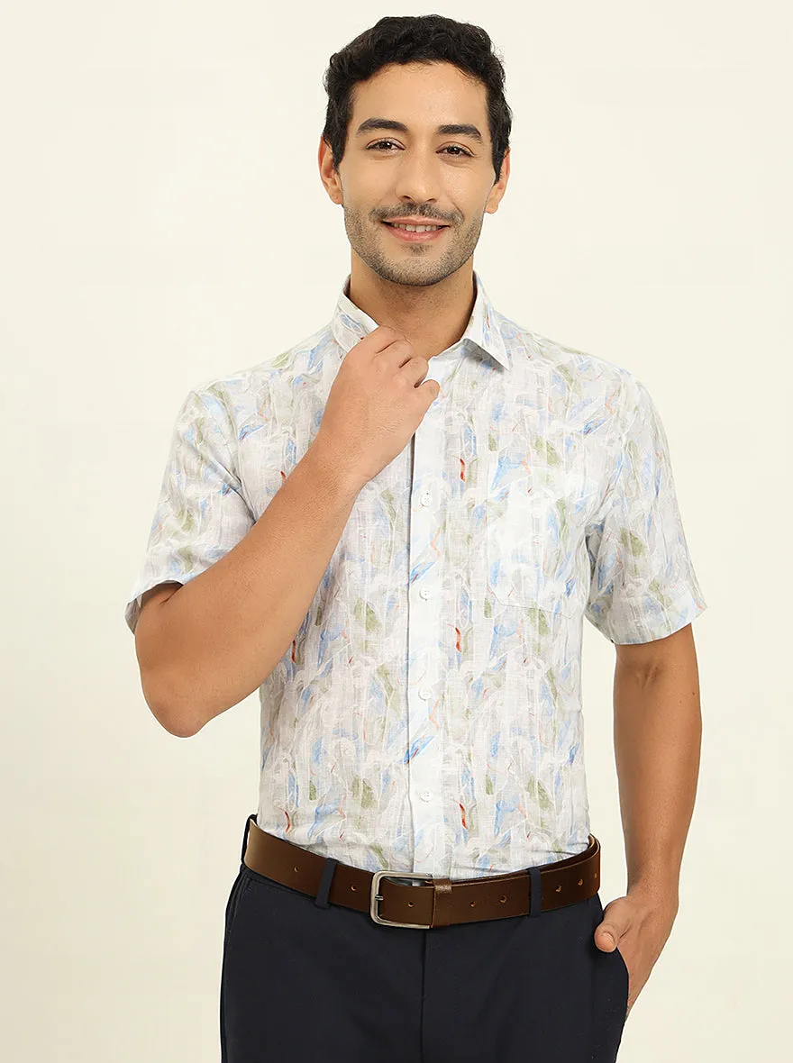 White Base Multi Printed Regular Fit Formal Shirt | JadeBlue