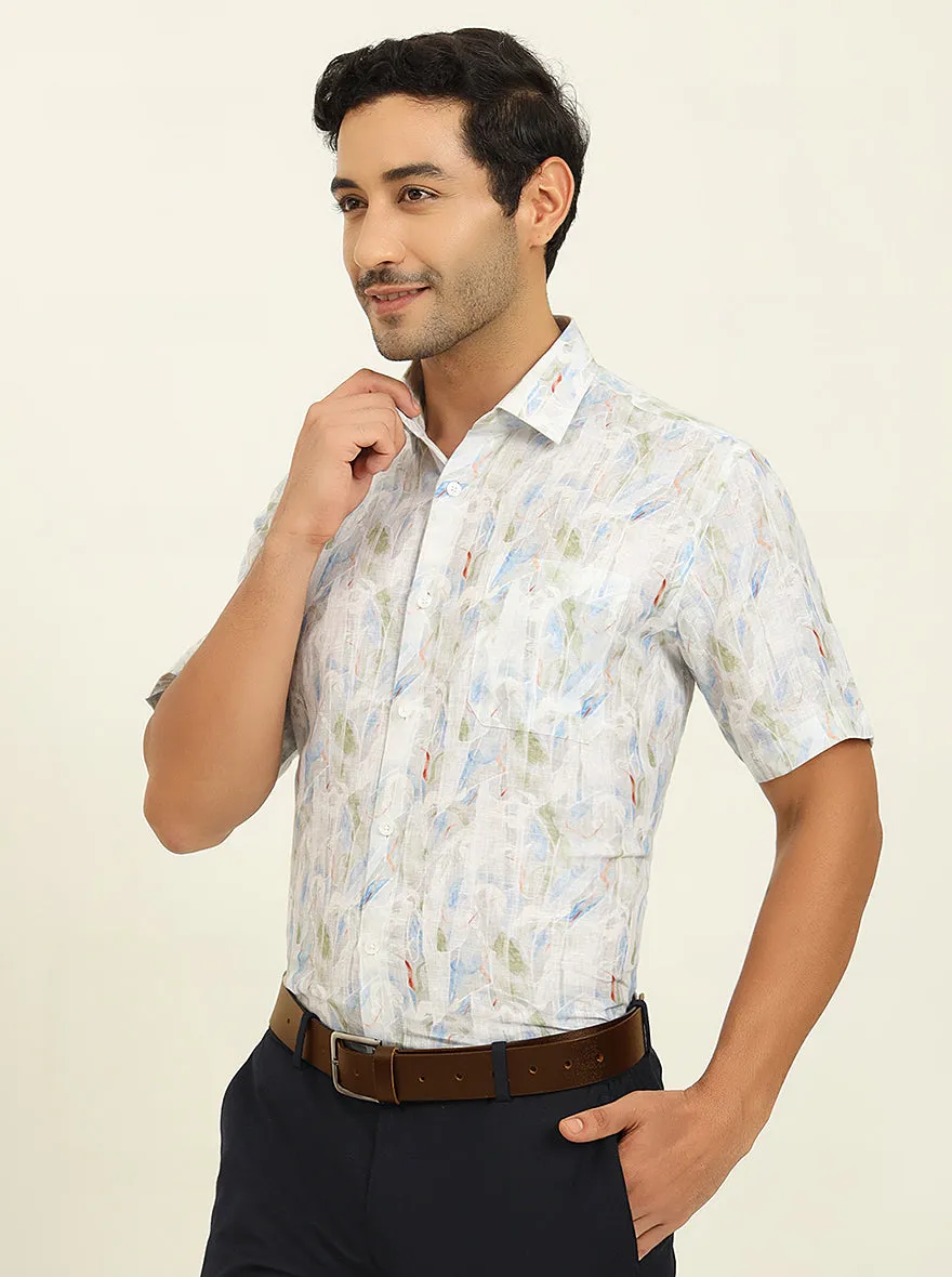 White Base Multi Printed Regular Fit Formal Shirt | JadeBlue