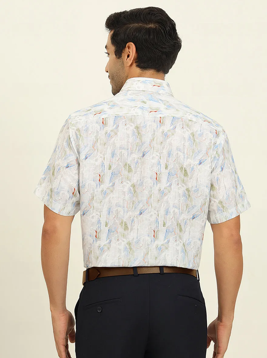 White Base Multi Printed Regular Fit Formal Shirt | JadeBlue