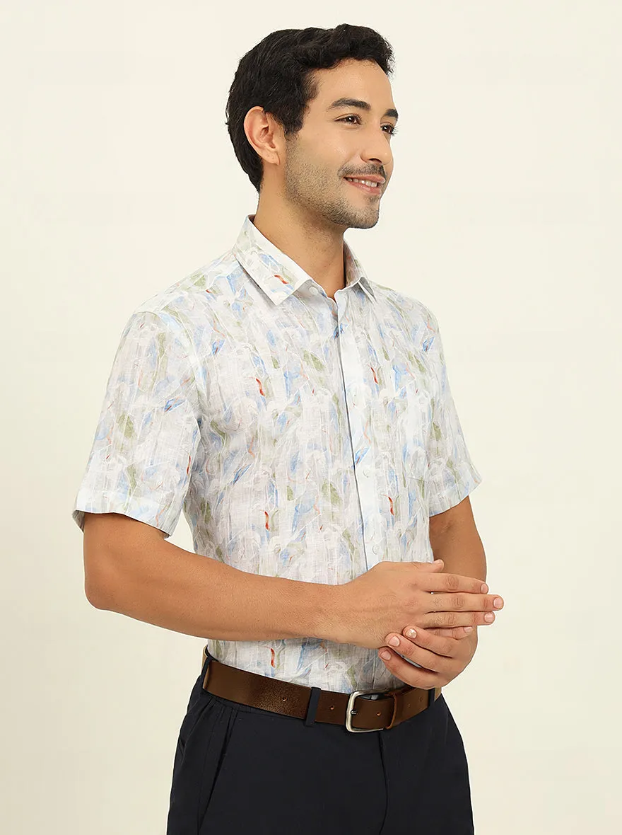 White Base Multi Printed Regular Fit Formal Shirt | JadeBlue
