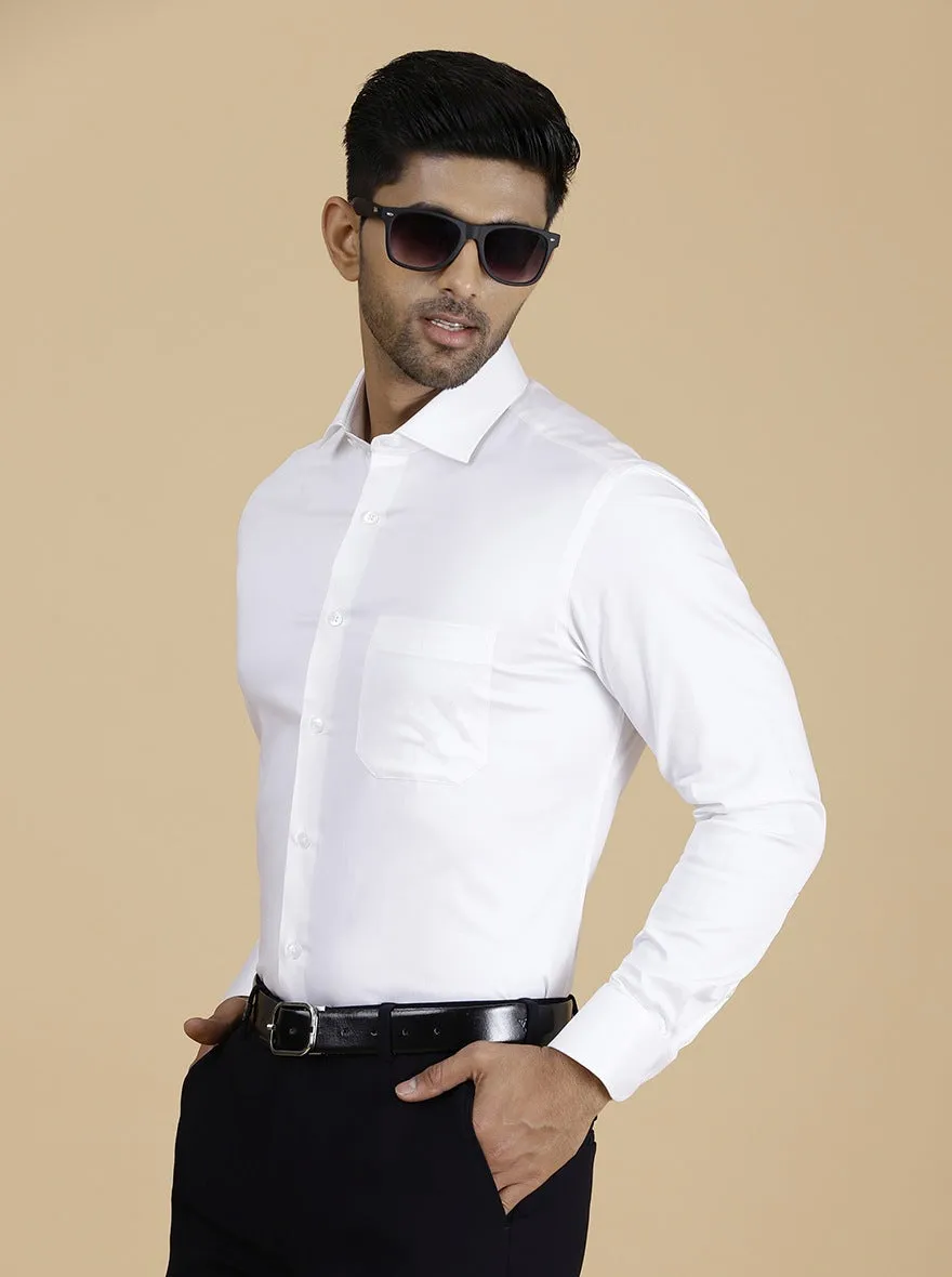 White Solid Slim Fit Formal Shirt | Metal
