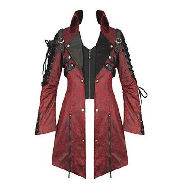 Winter Punk Man Poison Jacket Gothic Rock Faux Leather Long Sleeve Men's Coat Steampunk Military Men's Winter Long Coat jacket