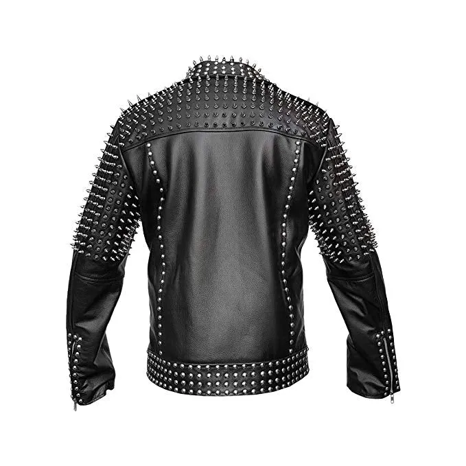 Women Gothic Punk Style Cropped Leather Jacket Studded Spike Design with Belt