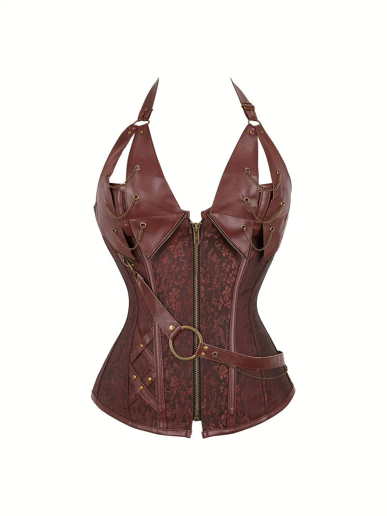 Women's Steampunk Corset, Overbust Waist Cincher, Steel Boned Metal Punk Bustier, Queen Style Performance Costume, Royal Court Body Shaper Corset for Cosplay and Festivals For Fall & Winter