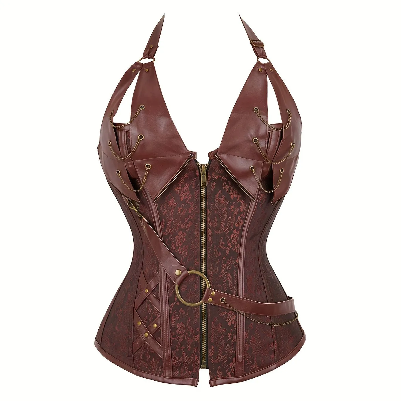 Women's Steampunk Corset, Overbust Waist Cincher, Steel Boned Metal Punk Bustier, Queen Style Performance Costume, Royal Court Body Shaper Corset for Cosplay and Festivals For Fall & Winter