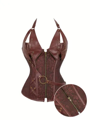 Women's Steampunk Corset, Overbust Waist Cincher, Steel Boned Metal Punk Bustier, Queen Style Performance Costume, Royal Court Body Shaper Corset for Cosplay and Festivals For Fall & Winter
